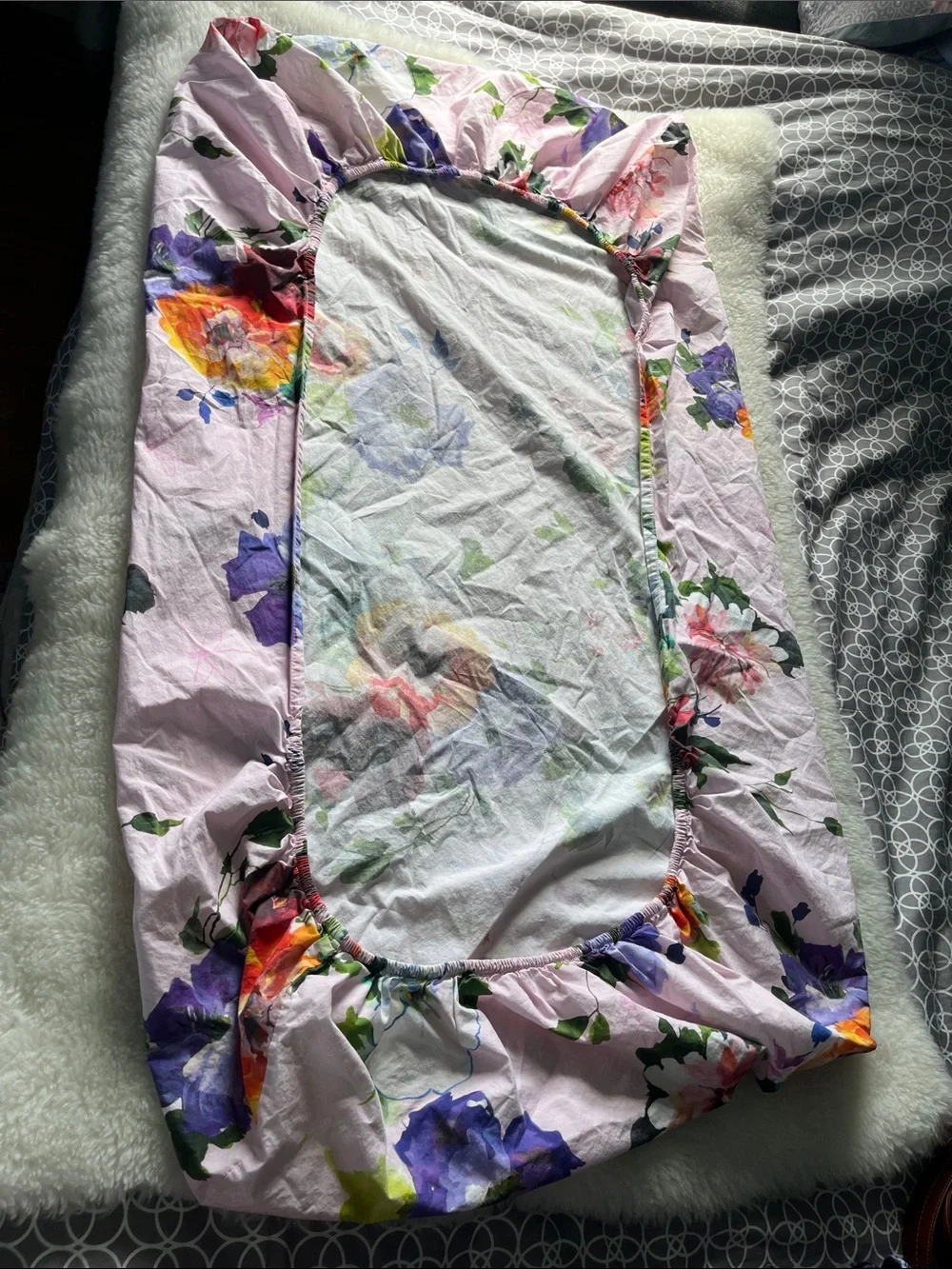 Pottery Barn Kids Floral Print Pink crib sheet